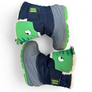 Cat & Jack sz 6 Toddler/little kid green blue winter boots w/ Velcro closure fur